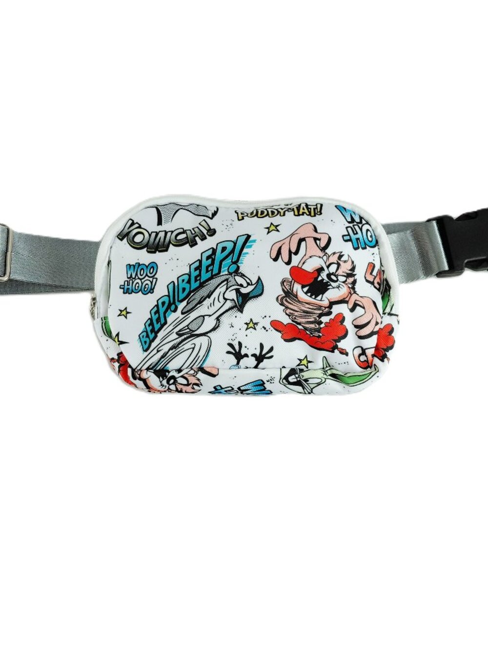 Looney Tunes Belt Bag Fanny Pack 8" x 6" White Nylon Adjustable Waist Pockets #1
